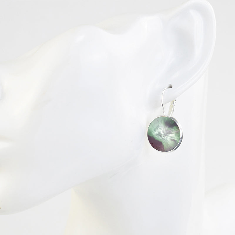 Luminous Aurora Borealis Hook Earrings - Northern Lights Jewelry - Unique Glass Cabochon Drop Earrings - Perfect Aurora Lovers Gift