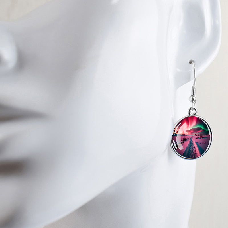 Luminous Aurora Borealis Drop Earrings - Northern Lights Jewelry - Unique Glass Cabochon Dangle Earrings - Perfect Aurora Lovers Gift