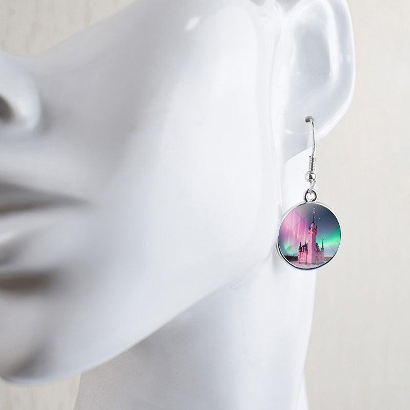 Luminous Aurora Borealis Drop Earrings - Northern Lights Jewelry - Unique Glass Cabochon Dangle Earrings - Perfect Aurora Lovers Gift