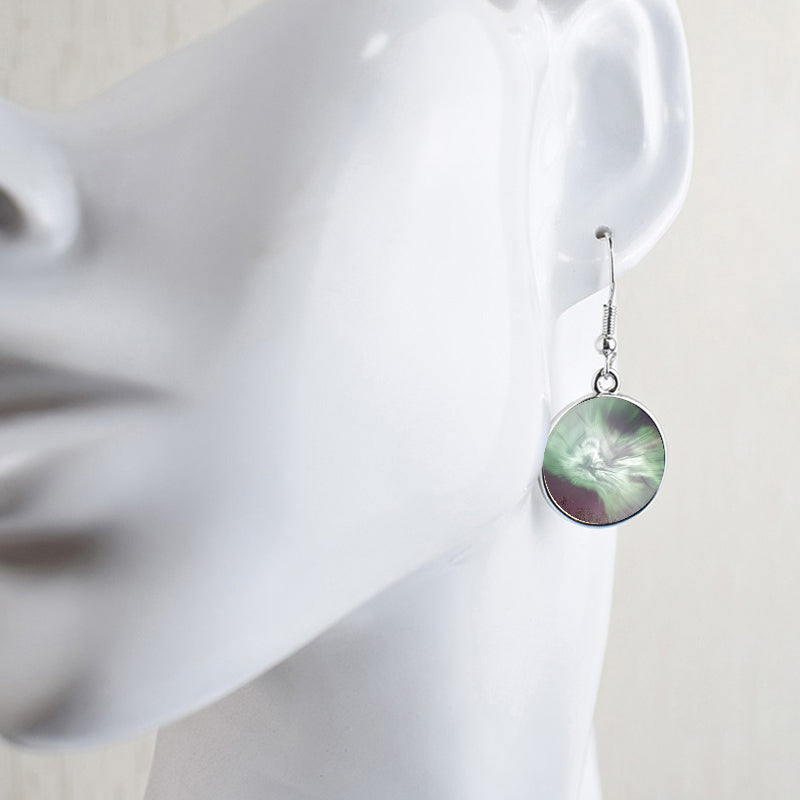 Luminous Aurora Borealis Drop Earrings - Northern Lights Jewelry - Unique Glass Cabochon Dangle Earrings - Perfect Aurora Lovers Gift