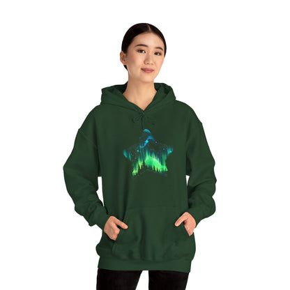 Aurora Borealis Unisex Heavy Blend™ Hooded Sweatshirt - Northern Lights Arctic Magical Night Starry Sky Forest Tree Nature Adventure - Autumn Fall T-shirt - Aurora Gift