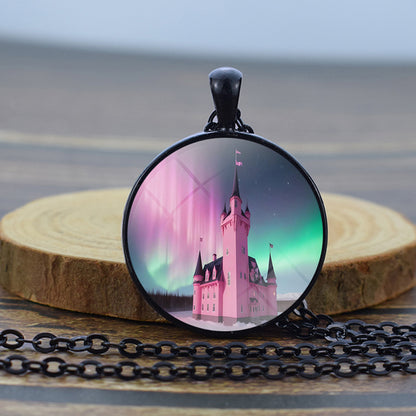 Luminous Aurora Borealis Black Necklace - Northern Light Jewelry - Unique Glass Dome Pendent Necklace - Perfect Aurora Lovers Gift