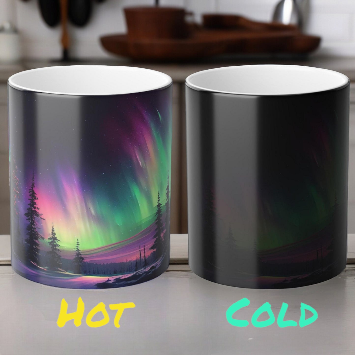 Enchanting Aurora Borealis Heat Sensitive Mug - Northern Lights Magic Color Morphing Mug 11oz - Heat Reactive Night Sky Coffee Cup - Perfect Gift for Nature Lovers 8