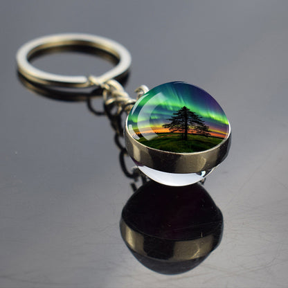 Luminous Aurora Borealis Keyring - Northern Light Jewelry - Unique Double Side Glass Ball Key Chain - Perfect Aurora Lovers Gift