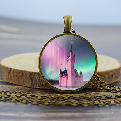 Luminous Aurora Borealis Bronze Necklace - Northern Light Jewelry - Unique Glass Dome Pendent Necklace - Perfect Aurora Lovers Gift