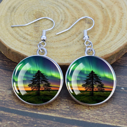 Luminous Aurora Borealis Drop Earrings - Northern Lights Jewelry - Unique Glass Cabochon Dangle Earrings - Perfect Aurora Lovers Gift