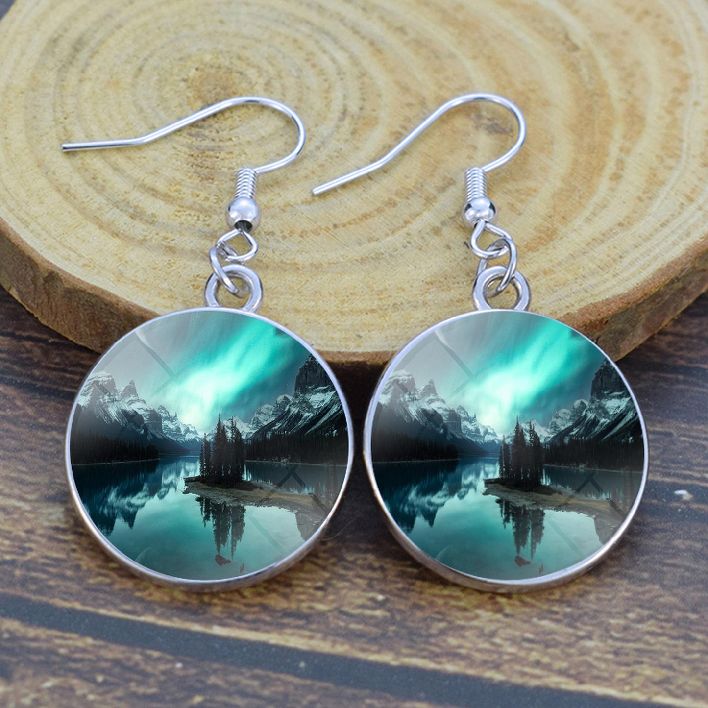 Gaismas Aurora Borealis Drop Auskari - Ziemeļblāzmas rotaslietas - Unikāli stikla Cabochon Dangle Auskari - Perfekta Aurora Lovers dāvana