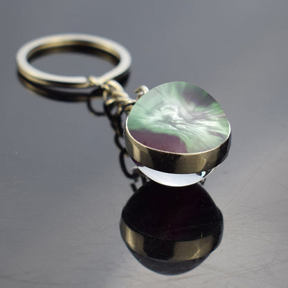 Luminous Aurora Borealis Keyring - Northern Light Jewelry - Unique Double Side Glass Ball Key Chain - Perfect Aurora Lovers Gift