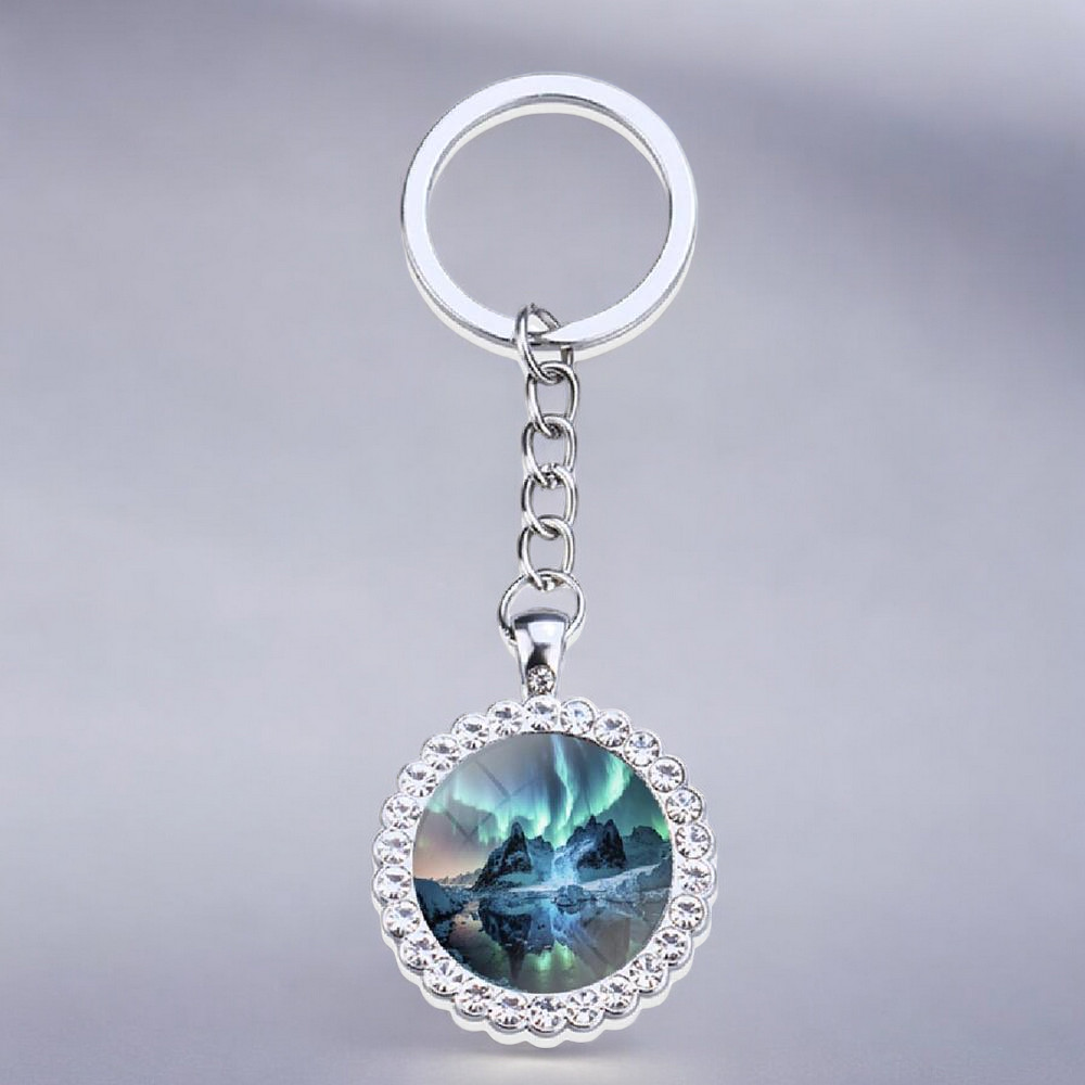 Porte-clés lumineux en argent Aurora Borealis - Bijoux Northern Light - Porte-clés en verre strass - Cadeau parfait pour les amoureux des aurores boréales