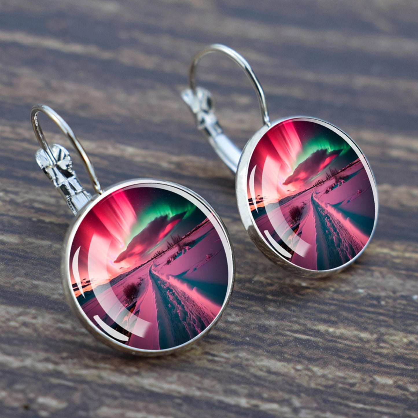 Luminous Aurora Borealis Hook Earrings - Northern Lights Jewelry - Unique Glass Cabochon Drop Earrings - Perfect Aurora Lovers Gift