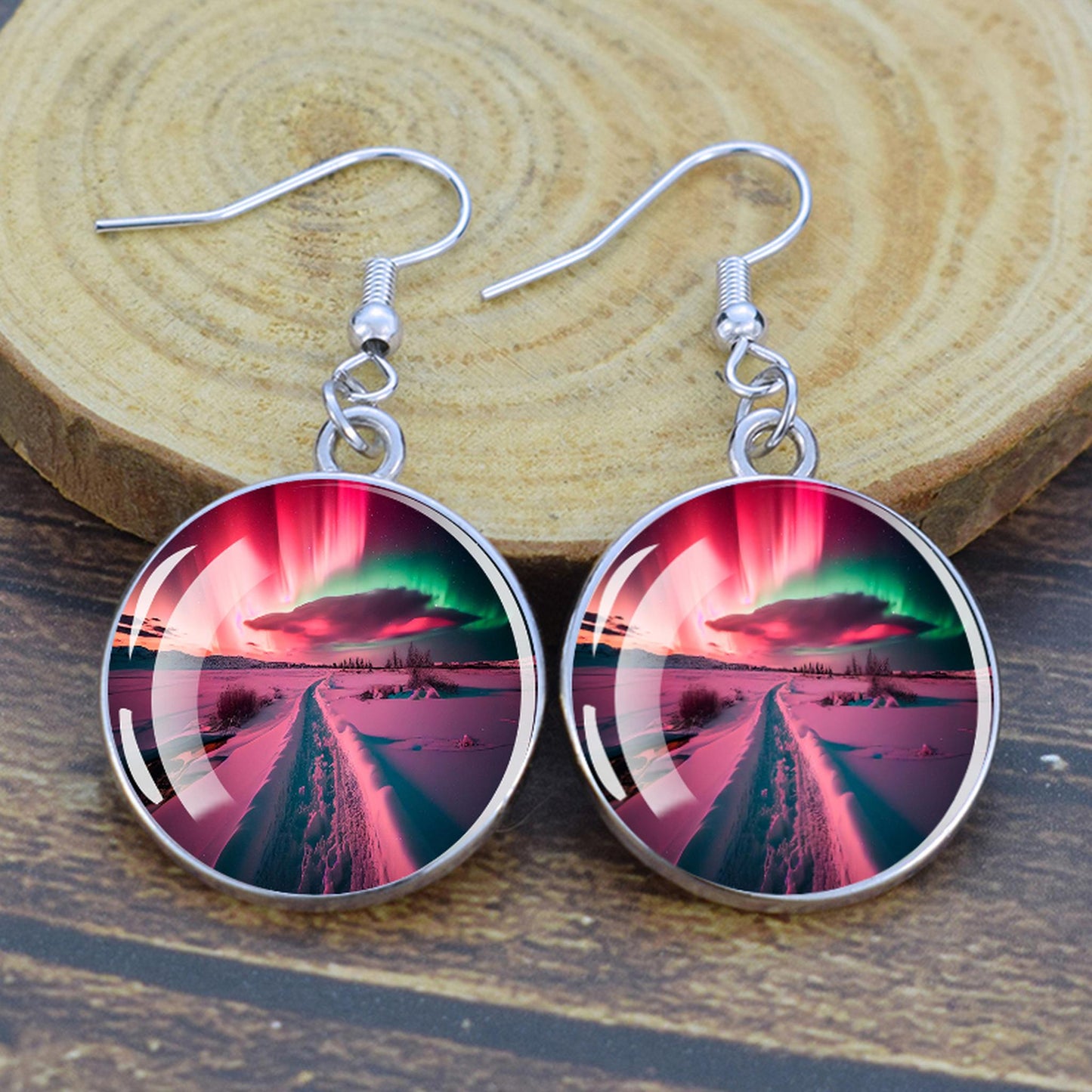 Luminous Aurora Borealis Drop Earrings - Northern Lights Jewelry - Unique Glass Cabochon Dangle Earrings - Perfect Aurora Lovers Gift