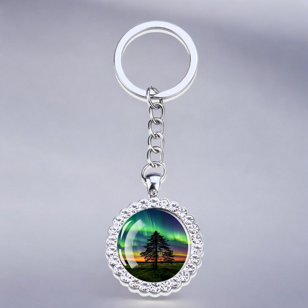 Luminous Aurora Borealis Silver Keyring - Northern Light Jewelry - Rhinestones Glass Key Chain - Perfect Aurora Lovers Gift