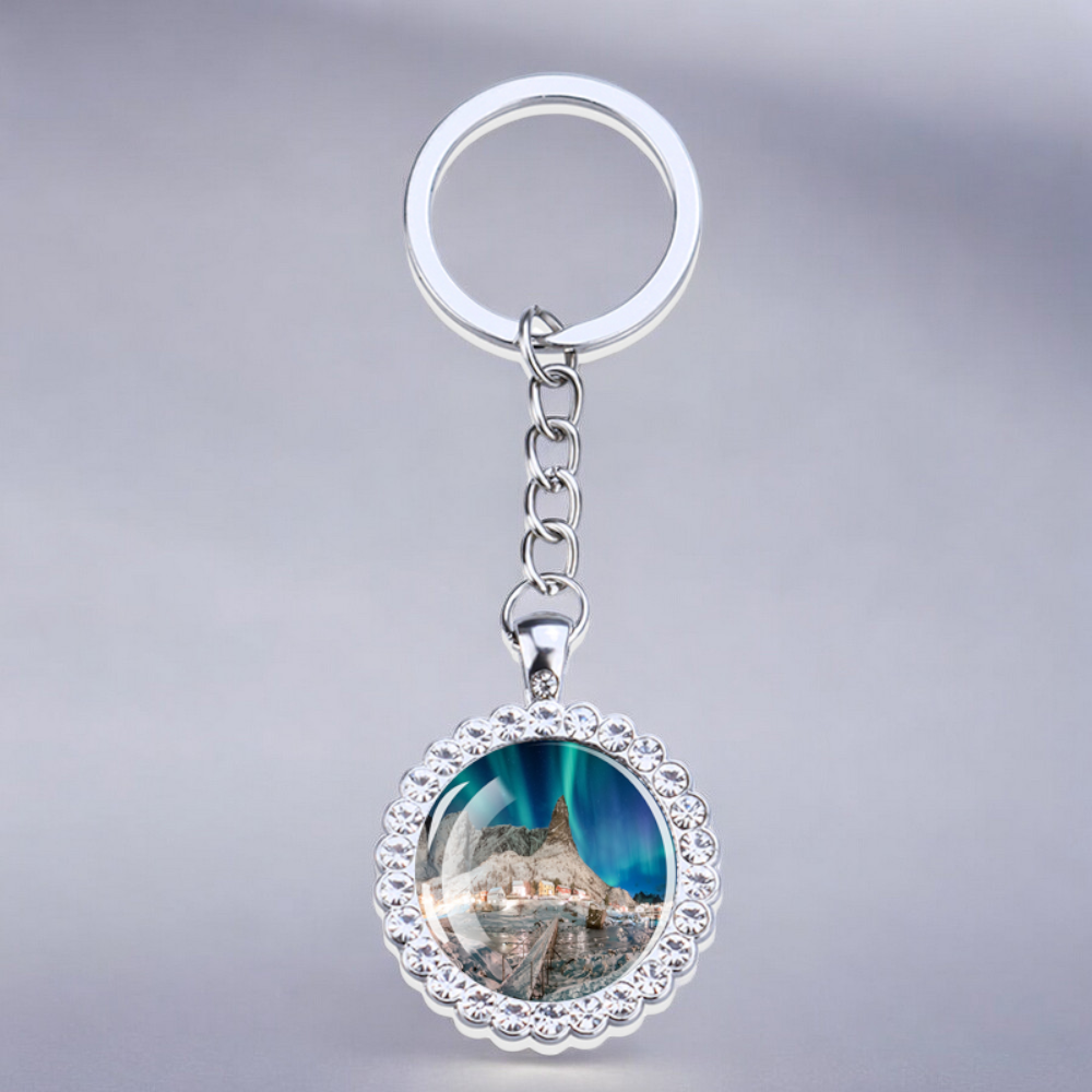 Porte-clés lumineux en argent Aurora Borealis - Bijoux Northern Light - Porte-clés en verre strass - Cadeau parfait pour les amoureux des aurores boréales