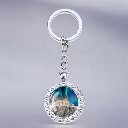 Porte-clés lumineux en argent Aurora Borealis - Bijoux Northern Light - Porte-clés en verre strass - Cadeau parfait pour les amoureux des aurores boréales