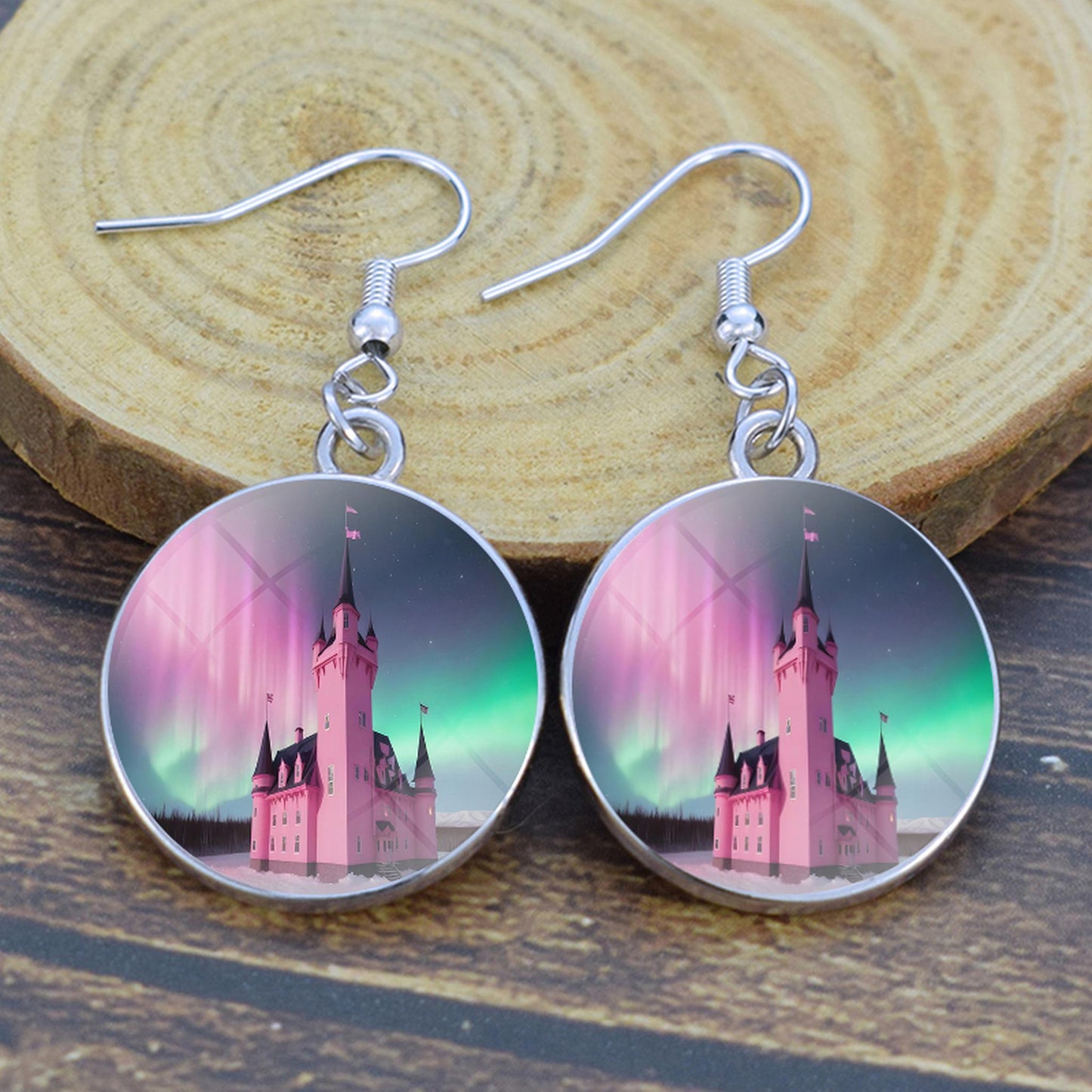 Luminous Aurora Borealis Drop Earrings - Northern Lights Jewelry - Unique Glass Cabochon Dangle Earrings - Perfect Aurora Lovers Gift