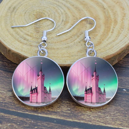 Luminous Aurora Borealis Drop-örhängen - Northern Lights-smycken - Unika Cabochon Dangle-örhängen i glas - Perfekt Aurora Lovers-present