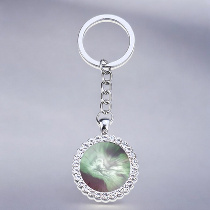 Luminous Aurora Borealis Silver Keyring - Northern Light Jewelry - Rhinestones Glass Key Chain - Perfect Aurora Lovers Gift