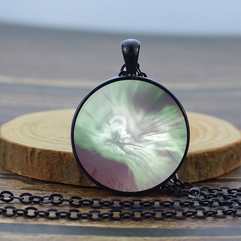 Luminous Aurora Borealis Black Necklace - Northern Light Jewelry - Unique Glass Dome Pendent Necklace - Perfect Aurora Lovers Gift