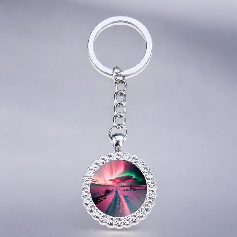 Porte-clés lumineux en argent Aurora Borealis - Bijoux Northern Light - Porte-clés en verre strass - Cadeau parfait pour les amoureux des aurores boréales