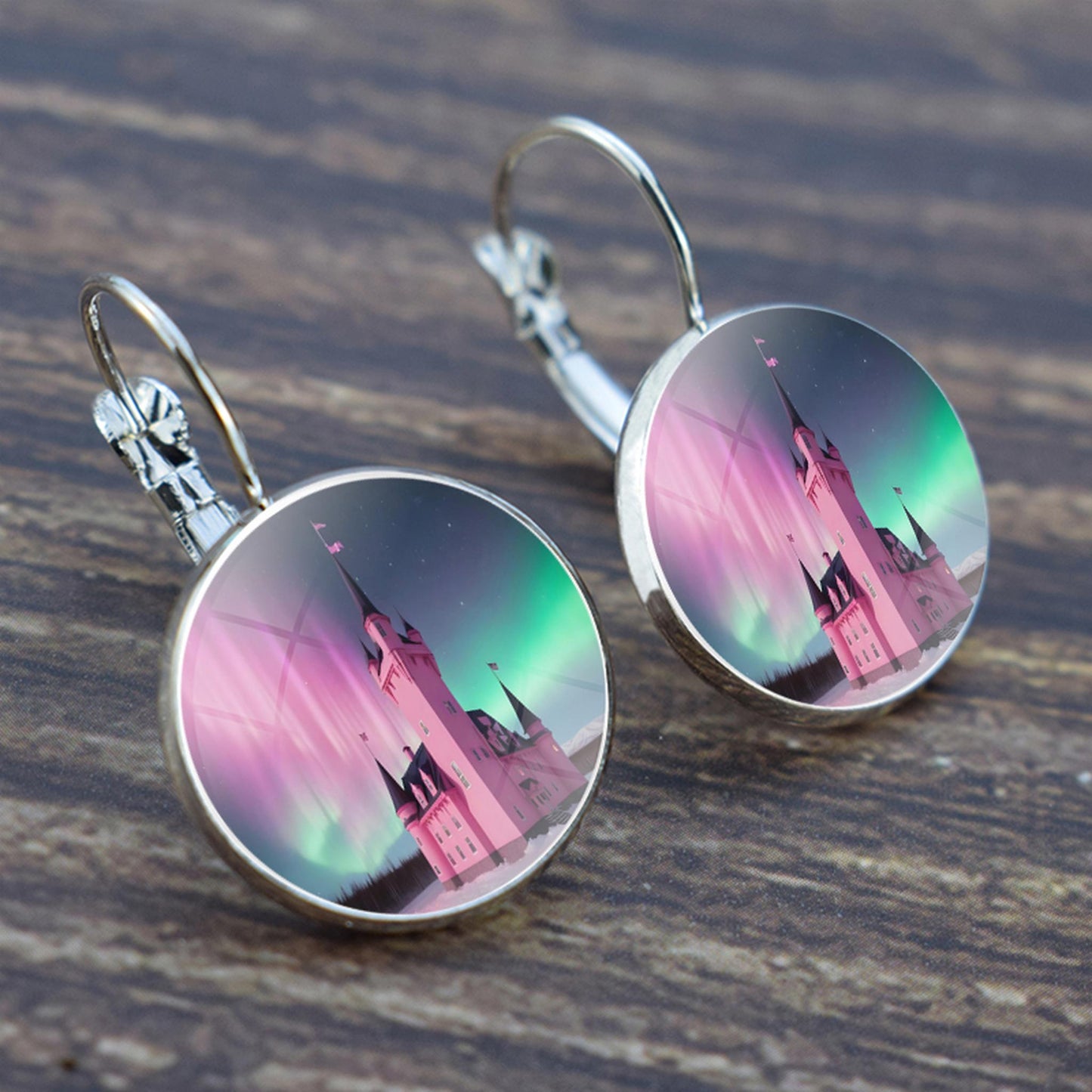 Luminous Aurora Borealis Hook Earrings - Northern Lights Jewelry - Unique Glass Cabochon Drop Earrings - Perfect Aurora Lovers Gift