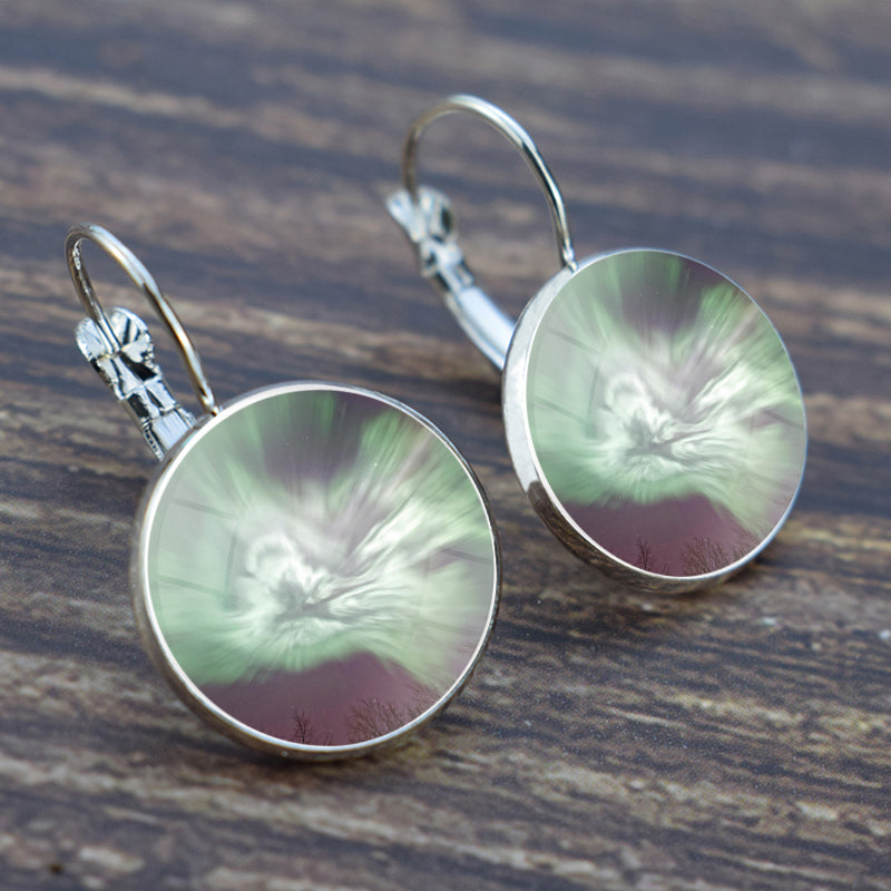 Luminous Aurora Borealis Hook Earrings - Northern Lights Jewelry - Unique Glass Cabochon Drop Earrings - Perfect Aurora Lovers Gift