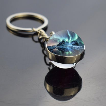 Luminous Aurora Borealis Keyring - Northern Light Jewelry - Unique Double Side Glass Ball Key Chain - Perfect Aurora Lovers Gift