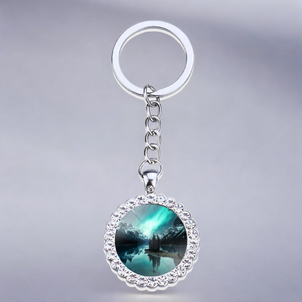 Luminous Aurora Borealis Silver Keyring - Northern Light Jewelry - Rhinestones Glass Key Chain - Perfect Aurora Lovers Gift