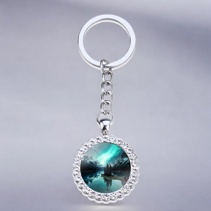 Porte-clés lumineux en argent Aurora Borealis - Bijoux Northern Light - Porte-clés en verre strass - Cadeau parfait pour les amoureux des aurores boréales