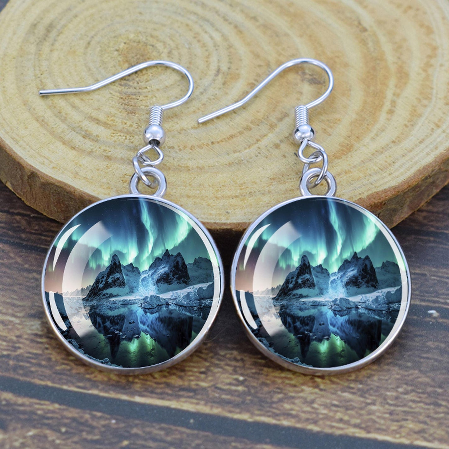 Gaismas Aurora Borealis Drop Auskari - Ziemeļblāzmas rotaslietas - Unikāli stikla Cabochon Dangle Auskari - Perfekta Aurora Lovers dāvana