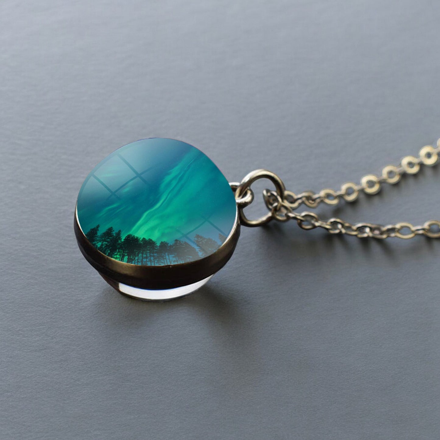 Collier en argent lumineux Aurora Borealis - Bijoux Northern Light - Collier pendentif unique en boule de verre double face - Cadeau parfait pour les amoureux des aurores boréales 