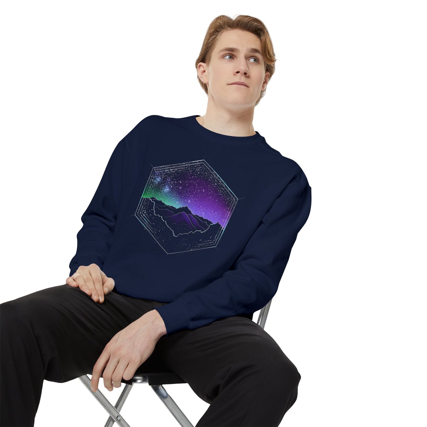 Aurora Borealis Unisex Garment-Dyed Sweatshirt - Northern Lights Arctic Magical Night Starry Sky Mountain Nature Adventure - Autumn Fall T-shirt - Aurora Gift