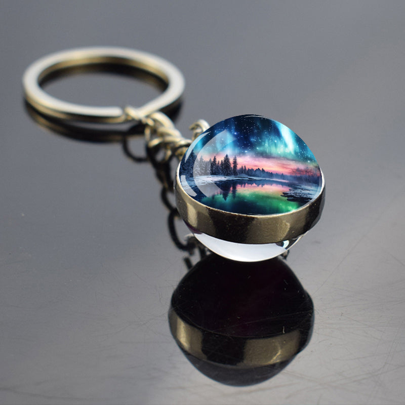 Luminous Aurora Borealis Keyring - Northern Light Jewelry - Unique Double Side Glass Ball Key Chain - Perfect Aurora Lovers Gift