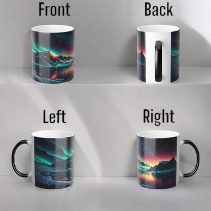 Fortryllende Aurora Borealis varmefølsomt krus - Northern Lights Magic Color Morphing-krus 11 oz - Heat Reactive Night Sky Coffee Cup - Perfekt gave til naturelskere