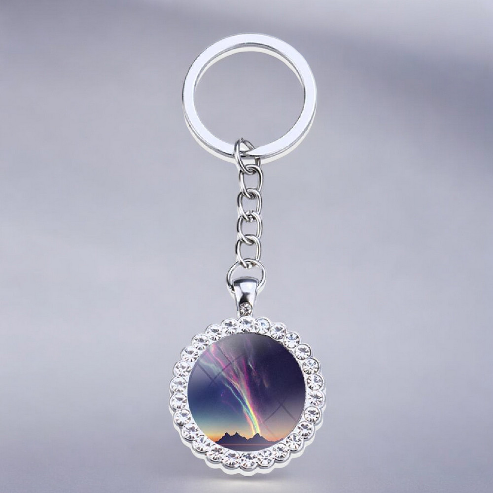 Luminous Aurora Borealis Silver Keyring - Northern Light Jewelry - Rhinestones Glass Key Chain - Perfect Aurora Lovers Gift