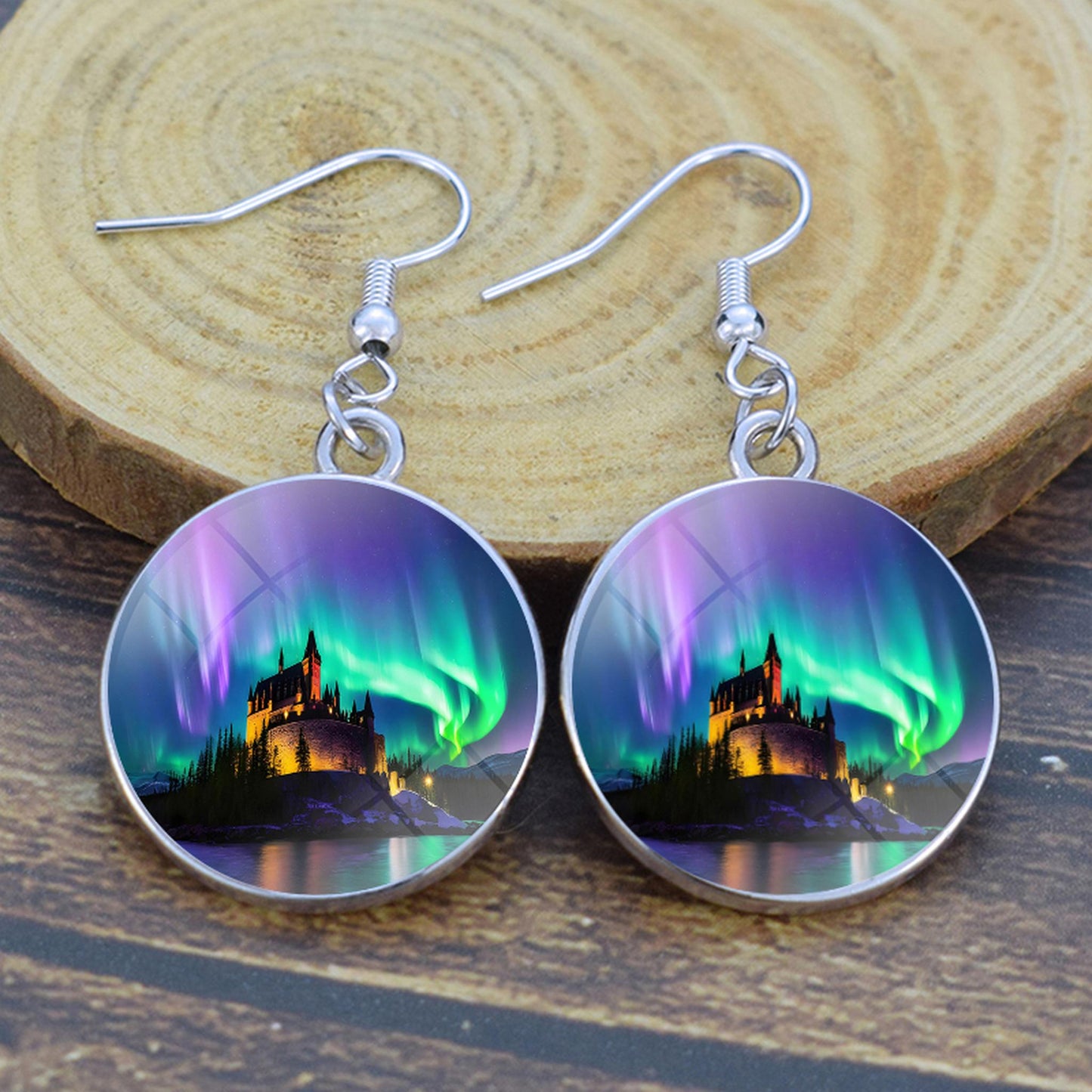 Pendientes colgantes luminosos de aurora boreal - Joyería de aurora boreal - Pendientes colgantes de cabujón de vidrio únicos - Regalo perfecto para los amantes de la aurora