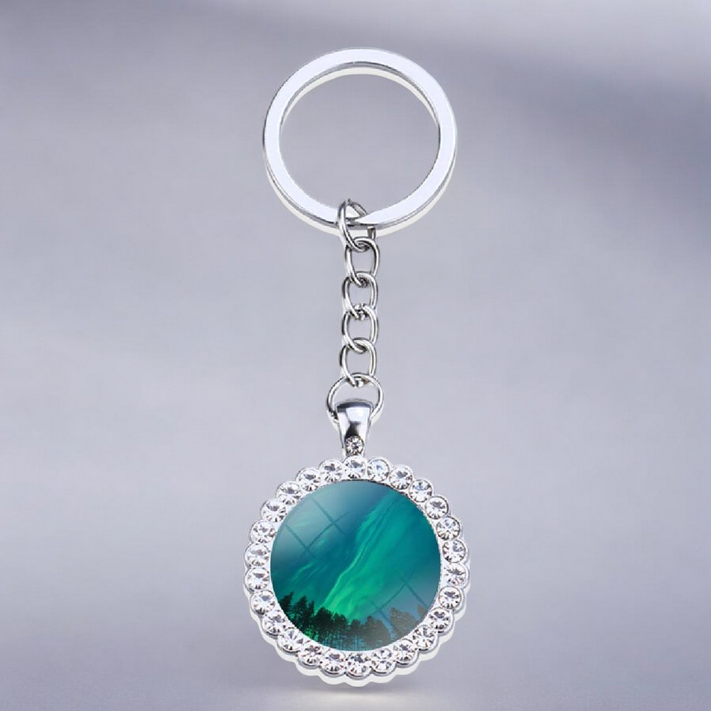 Porte-clés lumineux en argent Aurora Borealis - Bijoux Northern Light - Porte-clés en verre strass - Cadeau parfait pour les amoureux des aurores boréales