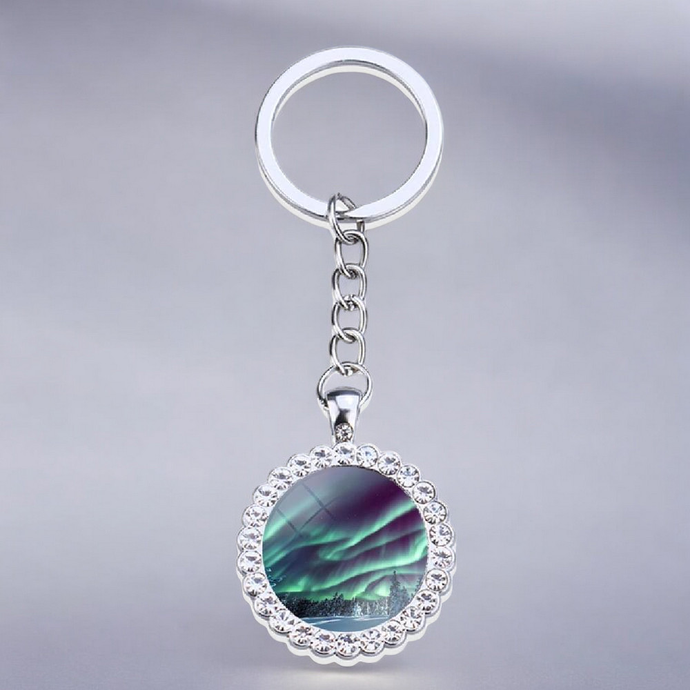 Porte-clés lumineux en argent Aurora Borealis - Bijoux Northern Light - Porte-clés en verre strass - Cadeau parfait pour les amoureux des aurores boréales