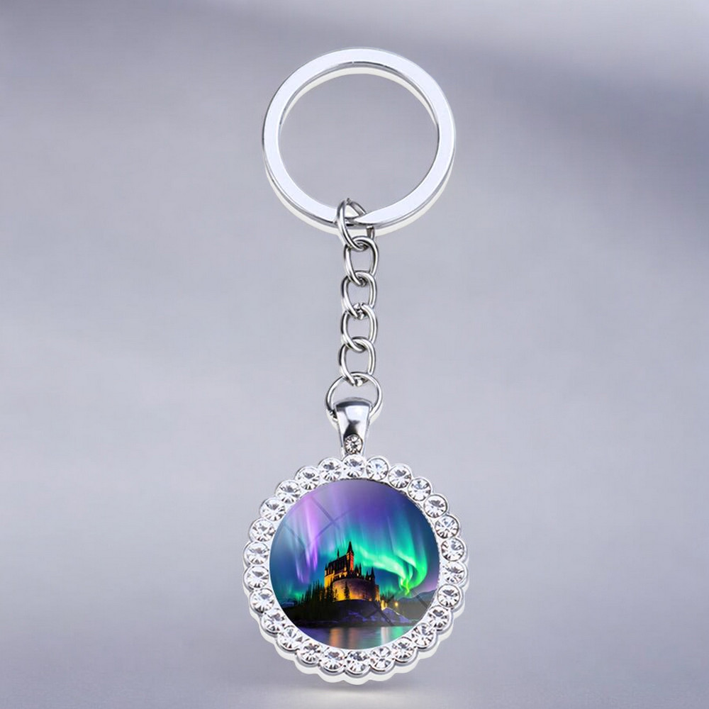 Porte-clés lumineux en argent Aurora Borealis - Bijoux Northern Light - Porte-clés en verre strass - Cadeau parfait pour les amoureux des aurores boréales