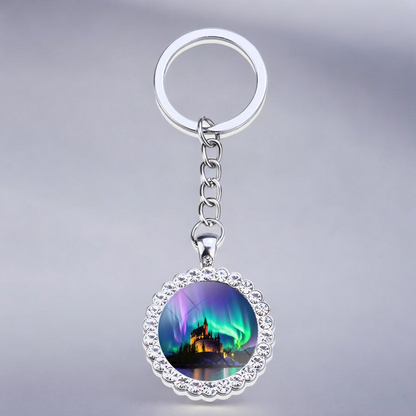 Porte-clés lumineux en argent Aurora Borealis - Bijoux Northern Light - Porte-clés en verre strass - Cadeau parfait pour les amoureux des aurores boréales