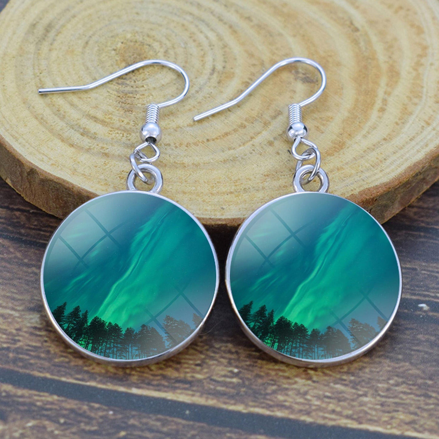 Luminous Aurora Borealis Drop Earrings - Northern Lights Jewelry - Unique Glass Cabochon Dangle Earrings - Perfect Aurora Lovers Gift