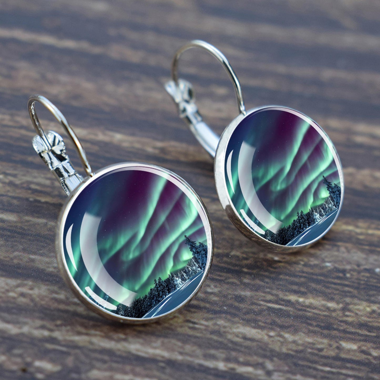 Boucles d’oreilles uniques Aurora Borealis Hook - Bijoux Northern Lights - Boucles d’oreilles Cabochon en verre - Cadeau parfait pour les amoureux des aurores boréales 27 