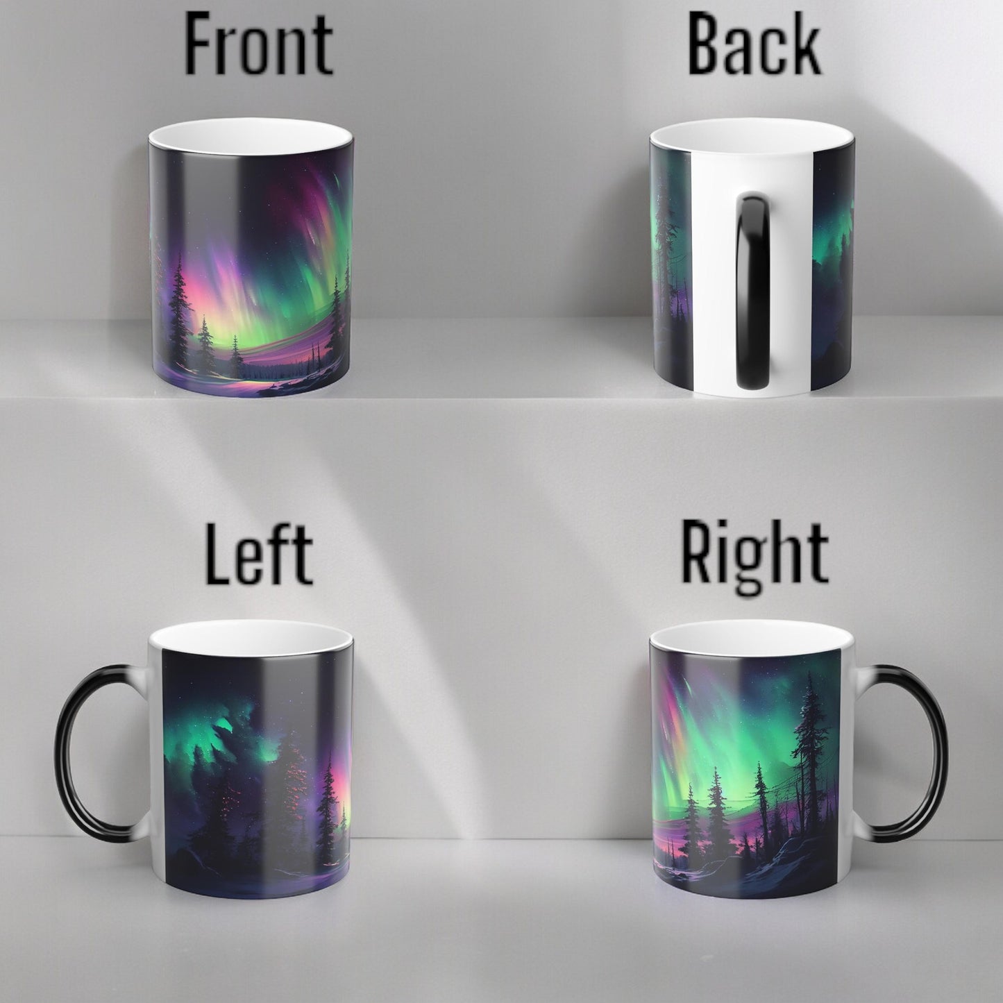 Fortryllende Aurora Borealis varmefølsomt krus - Northern Lights Magic Color Morphing-krus 11 oz - Heat Reactive Night Sky Coffee Cup - Perfekt gave til naturelskere