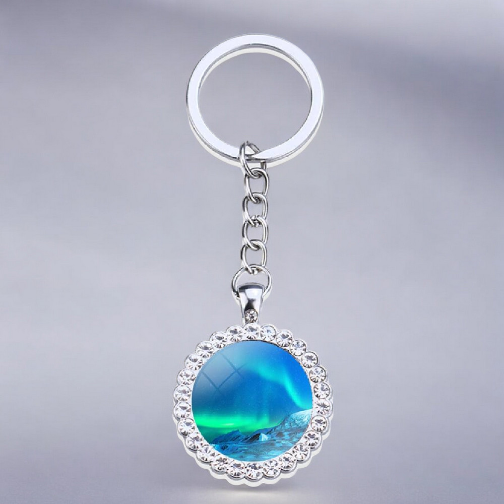 Porte-clés lumineux en argent Aurora Borealis - Bijoux Northern Light - Porte-clés en verre strass - Cadeau parfait pour les amoureux des aurores boréales