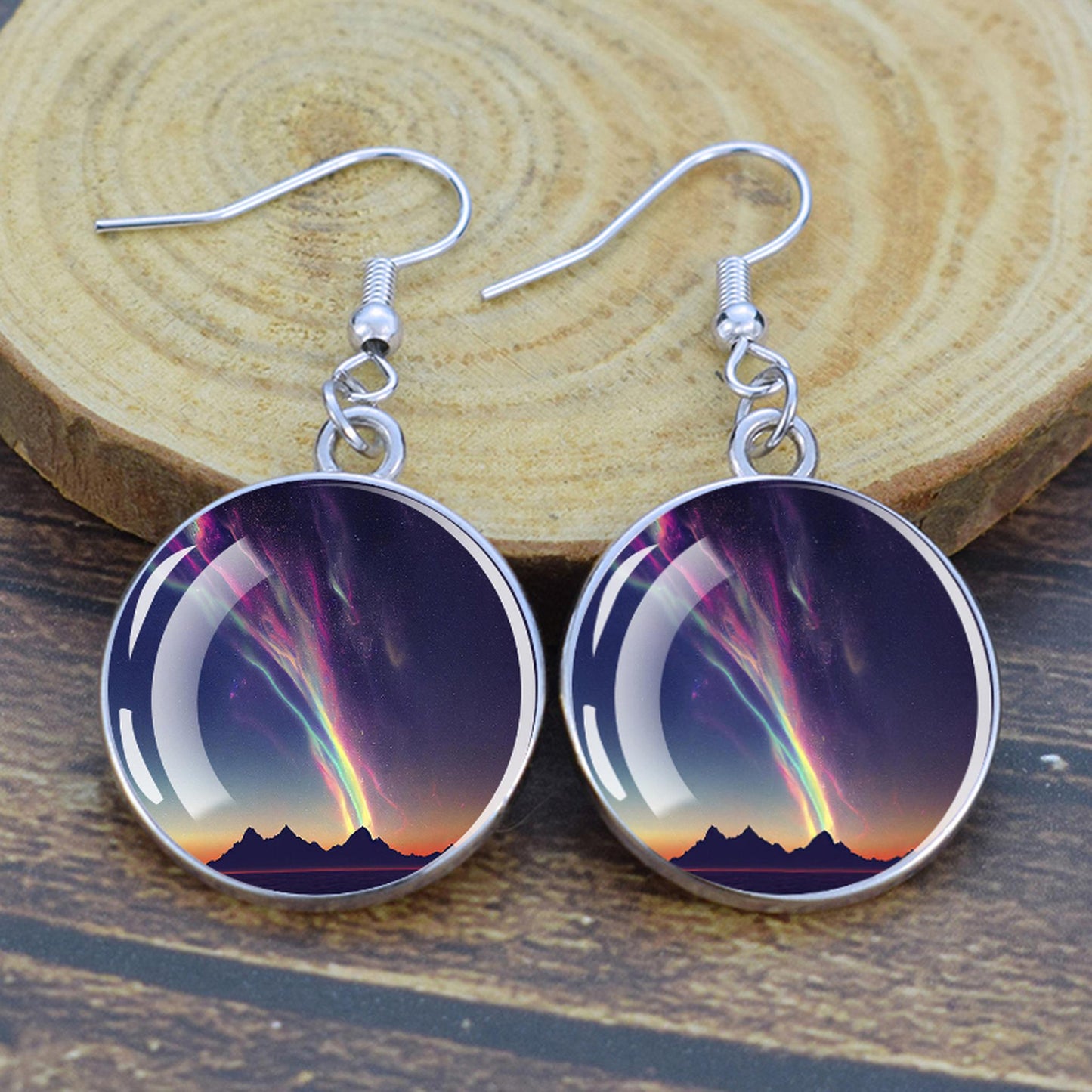 Orecchini pendenti luminosi Aurora Borealis - Gioielli dell'aurora boreale - Orecchini pendenti cabochon in vetro unici - Regalo perfetto per gli amanti dell'Aurora