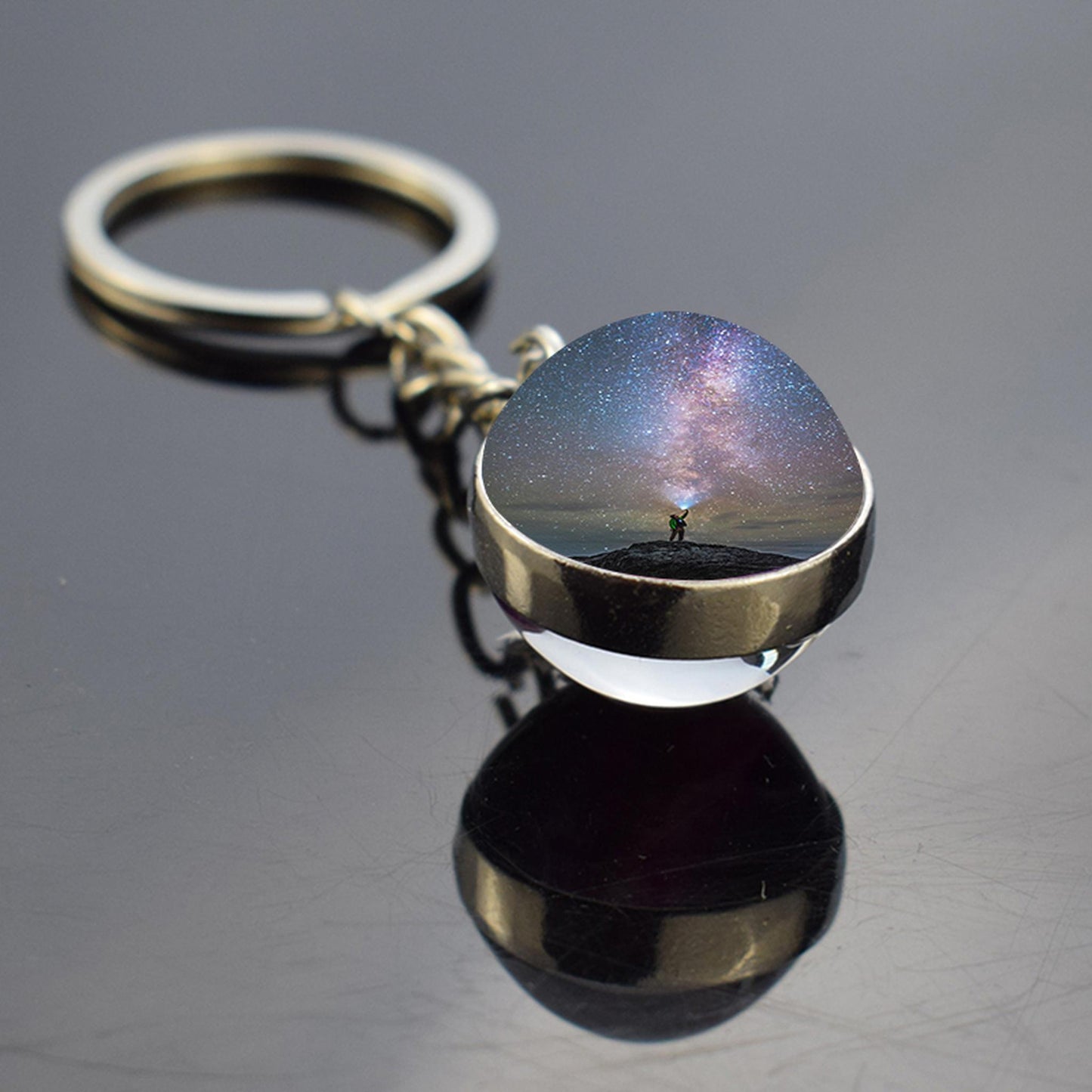 Milky Way Galaxy Nebula Star Keyring - Universe Cosmos Jewelry - Double Side Glass Ball Key Chain - Perfect Astronomy Lovers Gift