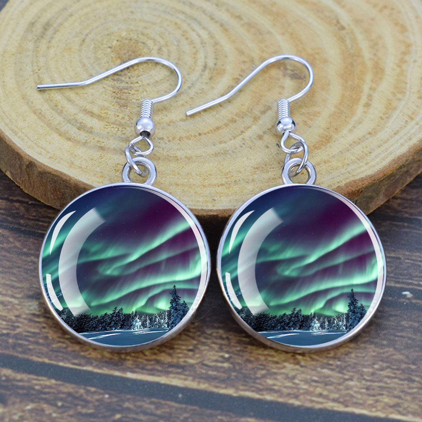 Orecchini pendenti luminosi Aurora Borealis - Gioielli dell'aurora boreale - Orecchini pendenti cabochon in vetro unici - Regalo perfetto per gli amanti dell'Aurora