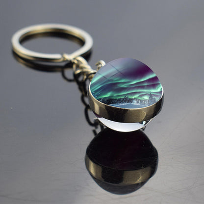 Luminous Aurora Borealis Keyring - Northern Light Jewelry - Unique Double Side Glass Ball Key Chain - Perfect Aurora Lovers Gift