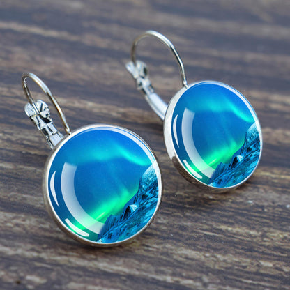 Luminous Aurora Borealis Hook Earrings - Northern Lights Jewelry - Unique Glass Cabochon Drop Earrings - Perfect Aurora Lovers Gift