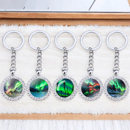 Porte-clés lumineux en argent Aurora Borealis - Bijoux Northern Light - Porte-clés en verre strass - Cadeau parfait pour les amoureux des aurores boréales