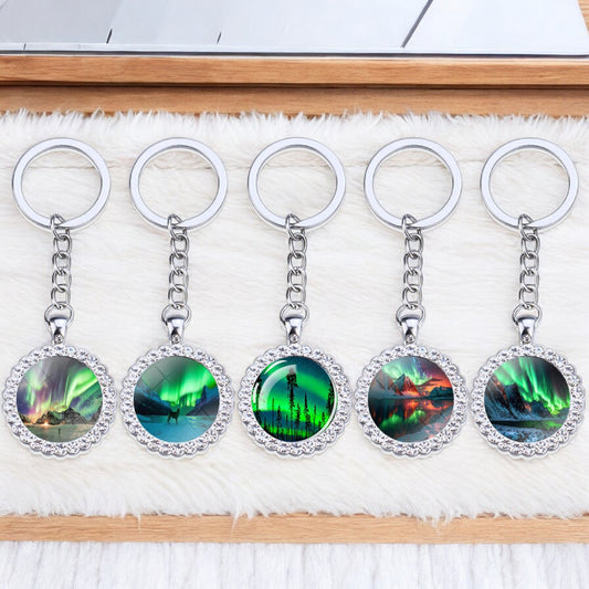 Luminous Aurora Borealis Silver Keyring - Northern Light Jewelry - Rhinestones Glass Key Chain - Perfect Aurora Lovers Gift